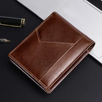 

Genuine Leather Men's Wallet Credit Card Holder Mini Male Wallets RFID Short Purse for Man 2020 Business Money Clutch Bag Murse