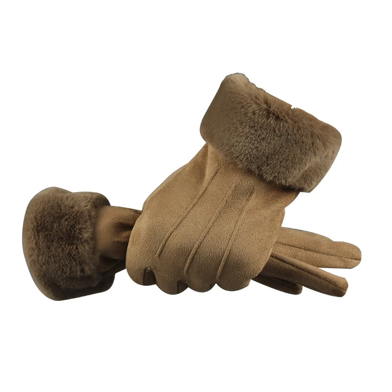

New Winter Suede Gloves Women Contact Screen Leather Glove Female Long Finger Autumn Mittens Fashion Warm Velvet Driving Gloves