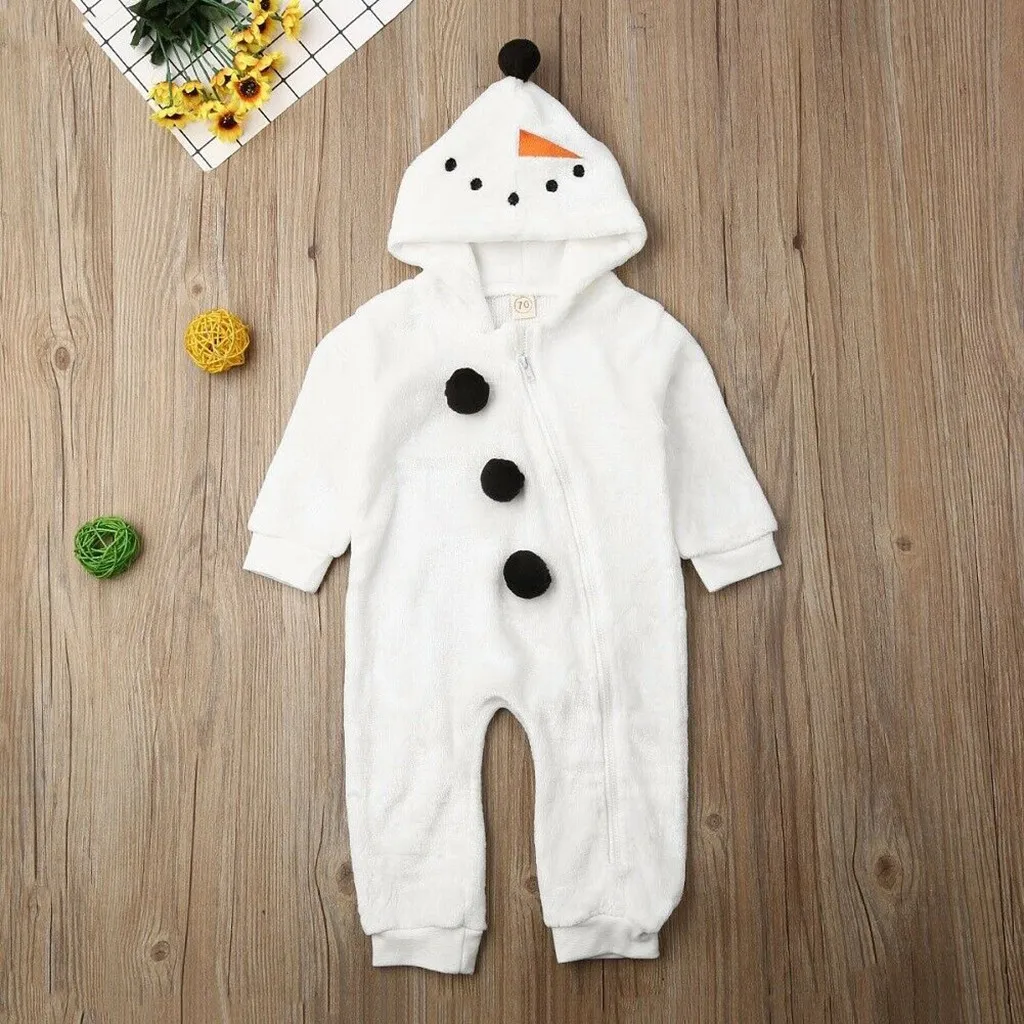 Рождественский маскарадный костюм снеговика для маленьких мальчиков и девочек, комбинезон, комбинезон, одежда, Детский костюм на молнии с капюшоном и воротником