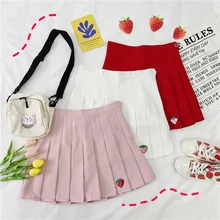Клубничная Вышивка Милая Женская весенне-осенняя Повседневная плиссированная мини-юбка с завышенной талией Короткая юбка свежий консервативный стиль Kawaii