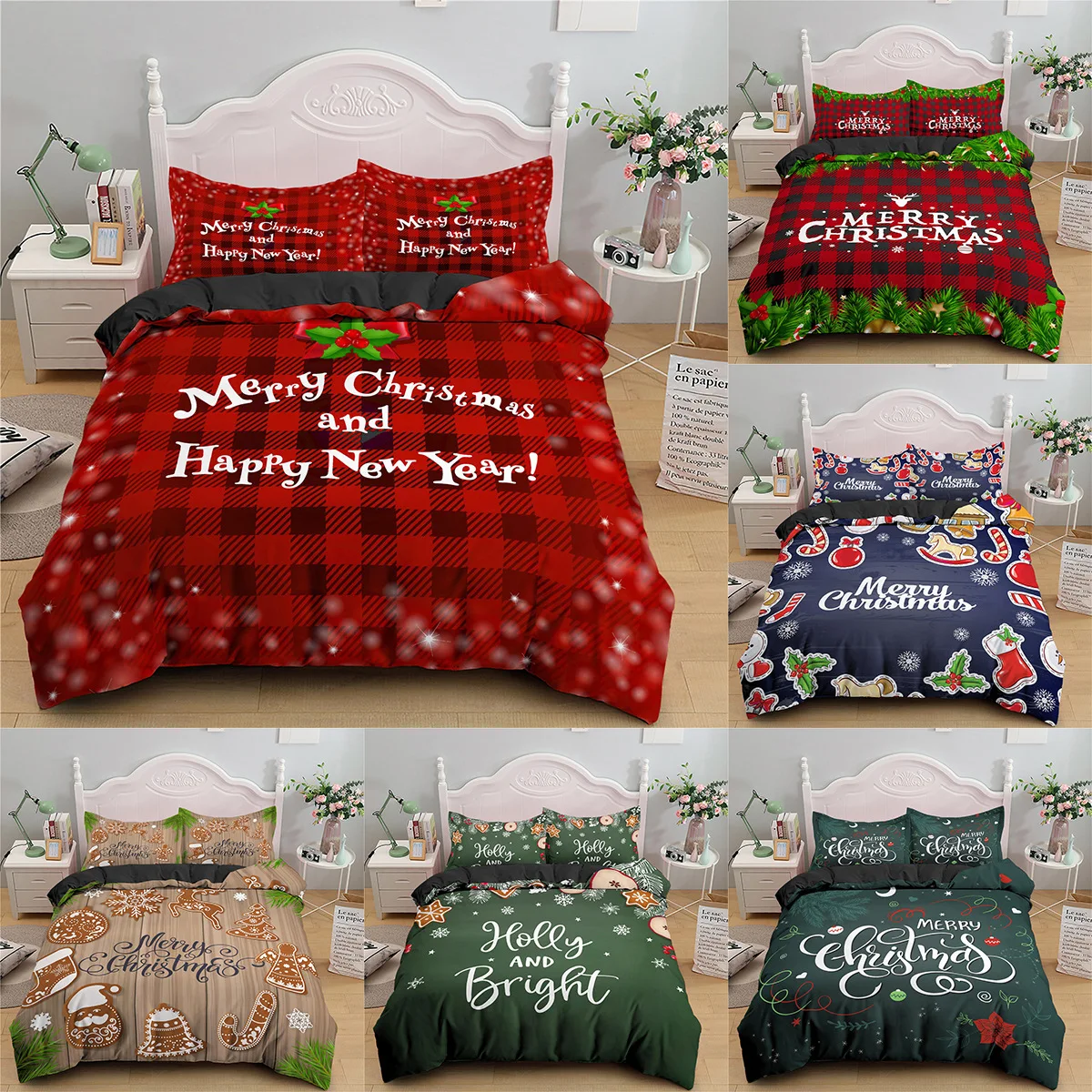 

Fashion Merry Christmas Pattern Print 3D Bedding Sets Duvet Cover+ Pillowcase Single Twin Queen King Bed set 6 Style