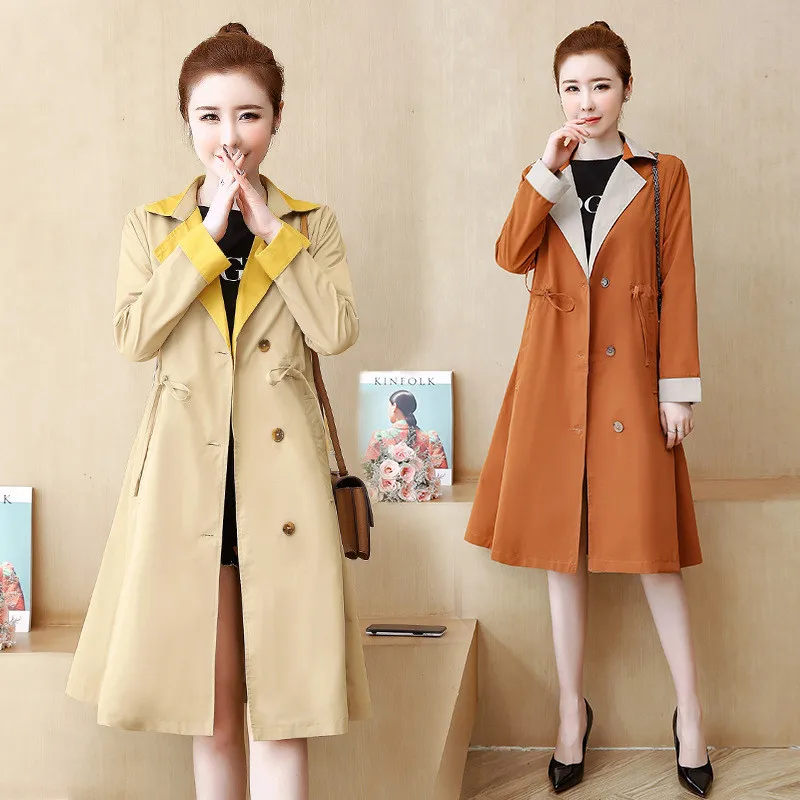 

2019 New Spring Autumn Large Size Women's Long Trench Coats Casual Windbreaker Female Outerwear V952