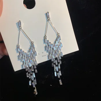 

Trendy square cz long tassel earring for women for dinner party