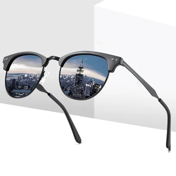 Classic Retro Mens Fashion Sunglasses Womens Stylish Half Frame Rivet Polarized Sunglasses 100% UV Protection 1