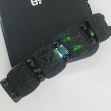 Натуральный черный нефрит красный-коронованный журавль эластичный браслет очаровательные ювелирные изделия Модные аксессуары ручной резной амулет для мужчин и женщин