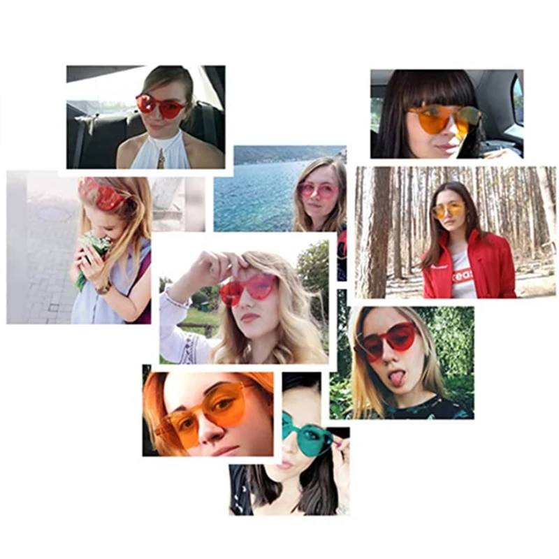 MAXJULI Herzförmige übergroße Sonnenbrille für Frauen, durchscheinende randlose Sonnenbrille für Damen, klare Bonbonfarbe, UV-Schutz_voghion.com