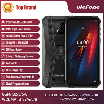 Перейти на Алиэкспресс и купить Ulefone Armor 8 прочный мобильный телефон на базе Android 10, 4 Гб + 64 ГБ, мобильный телефон с восьмиядерным процессором, 2,4 ГГц/5G Wi-Fi, 6,1 дюйма, IP68 водонепро...