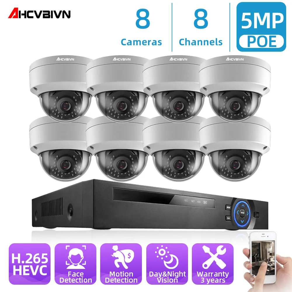 

H.265+ 8CH 5MP POE Security System NVR Kit Audio Explosion-proof 5MP IP Camera Face Detection CCTV Surveillance NVR Set