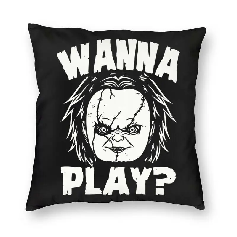 

Halloween Horror Movie Wanna Play Cushion Cover 45x45cm Home Decorative Print Chucky Doll Throw Pillow for Sofa Double Side