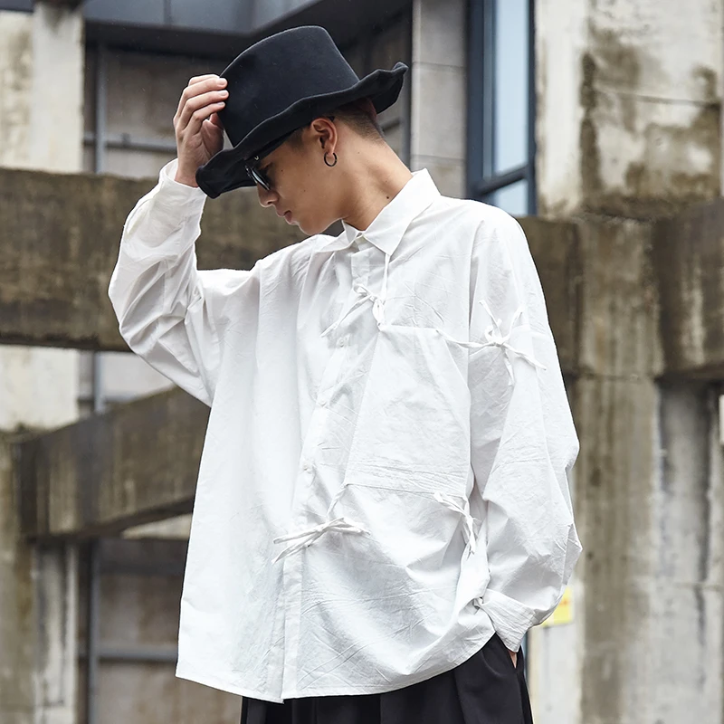 

Мужская свободная рубашка с длинным рукавом, черно-белая Повседневная рубашка с длинным рукавом, в стиле певицы, новинка на весну и осень