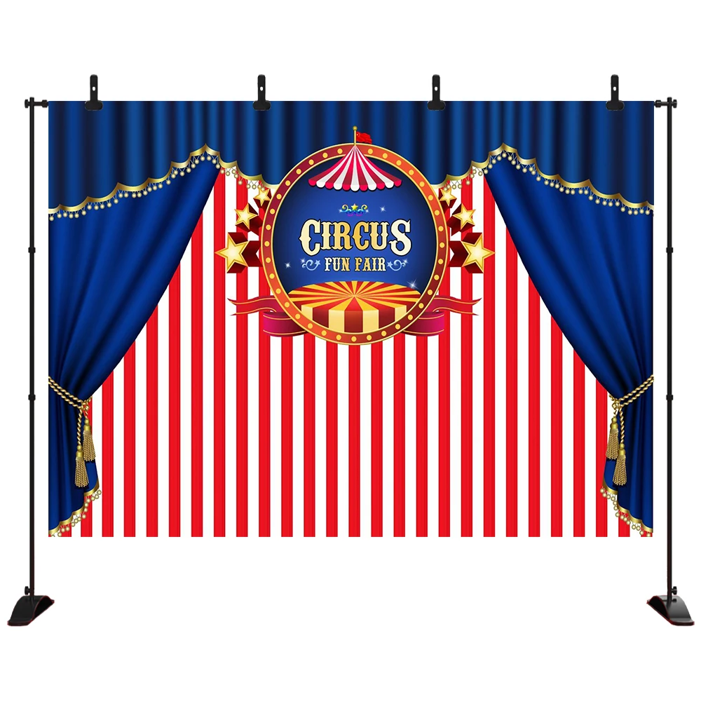 

Circus Backdrop Carnival White and Red Stripes Blue First Background Girl Boy Birthday Party Dessert Table Decor Decoration