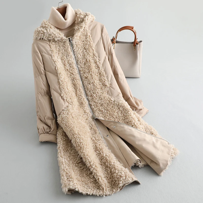PUDI A59234, женская зимняя теплая куртка из полиэстера и натуральной шерсти с мехом, маленькое пальто из верблюжьего меха для девочек, Женская длинная куртка, пальто - Цвет: khaki