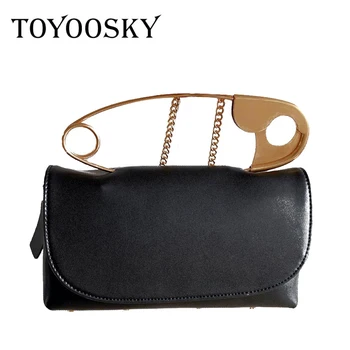 

TOYOOSKY Designer Large Pin Soft Handbag Small Square Cowhide Shoulder Messenger Bag Ladies Personality Black Purse 2020 New