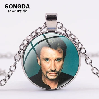 

SONGDA Classic Rock Singer Johnny Hallyday Necklace Art Picture 3D Printed Glass Cabochon Necklaces Pendants Music Fans Souvenir