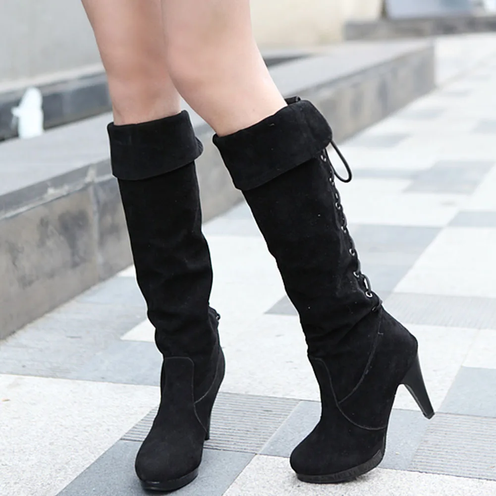 

LAPOLAKA Large Size 48 High Heels Knee High Boots Women Shoes Vintage Lady Winter Shoes Woman Boots Female Botas De Mujer