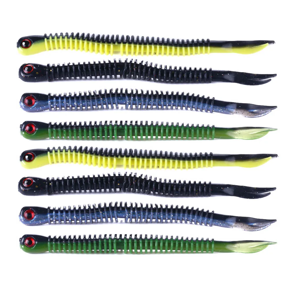  8pcs Fishing Lure Soft Grub Lures Swimming Worm Bait Long Tail Artificial Bait 12.4cm 5g