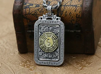 

925 Sterling Silver Tai Chi trigram rotatable Men women charm pendant jewelry gift A4352