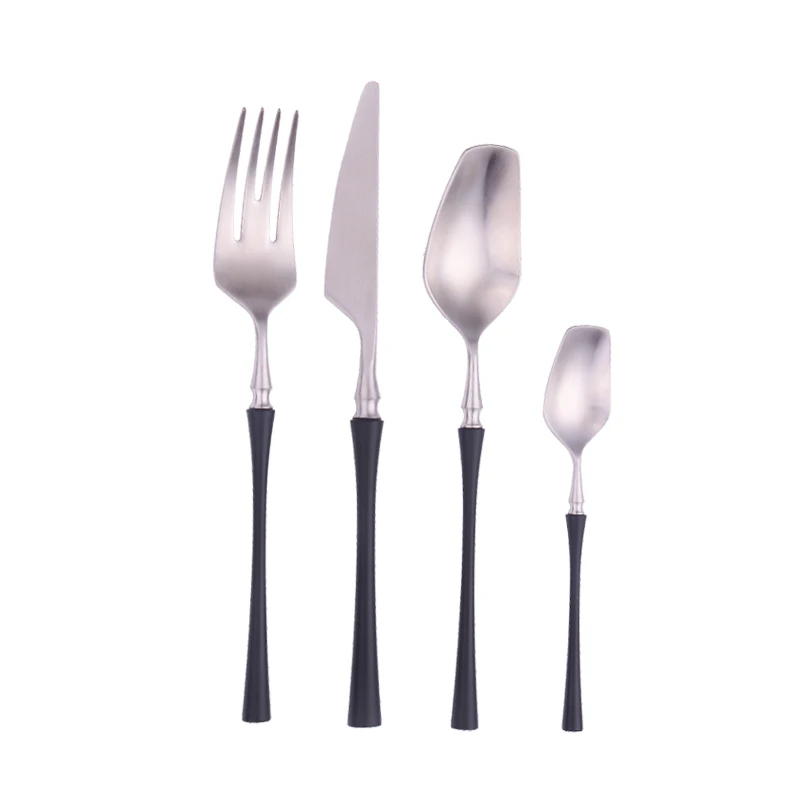 Black silver 4 шт./компл. столовые сервизы черного и золотого цвета Нержавеющая сталь столовые приборы посуда Ножи, столовая ложка, вилка, Ресторан Кухня пикник поставки - Цвет: Black silver