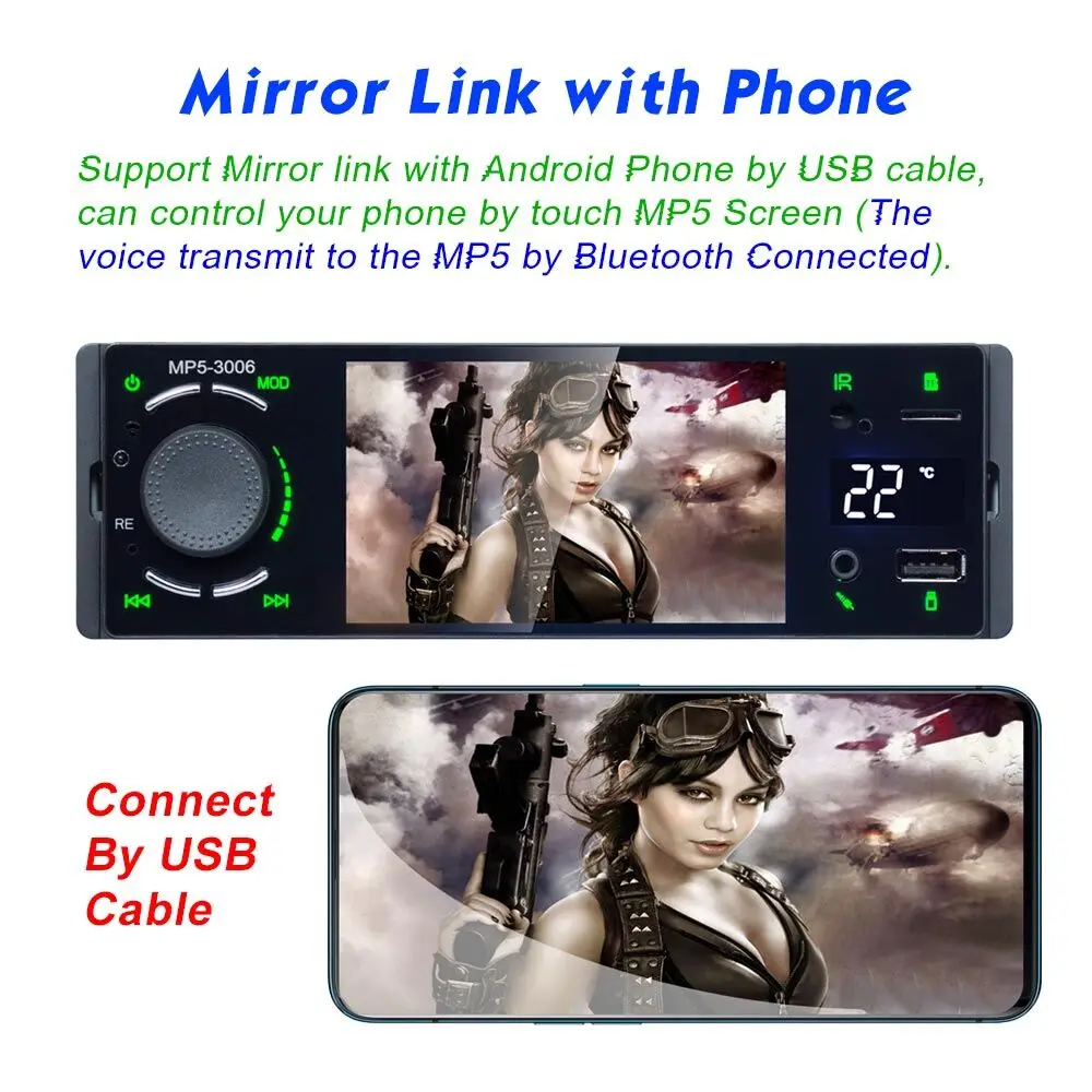 Mirror Link 1 Din автомагнитола 4," сенсорный экран авто аудио Bluetooth стерео MP5 плеер Мультимедиа камера заднего вида