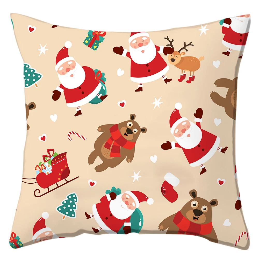 Homesky Merry Christmas Cushion Cover 45x45cm Decoration Pillowcases Santa Claus Polyester Throw Pillow Case Cover