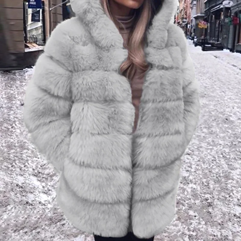 Women Faux Fur Coat Elegant Thick Warm Fake Fur Jacket Plus Size,Girls Vintage Fluffy Soft Sweatshirt Fleece Jumpers Winter Parka Outerwear Fashion 