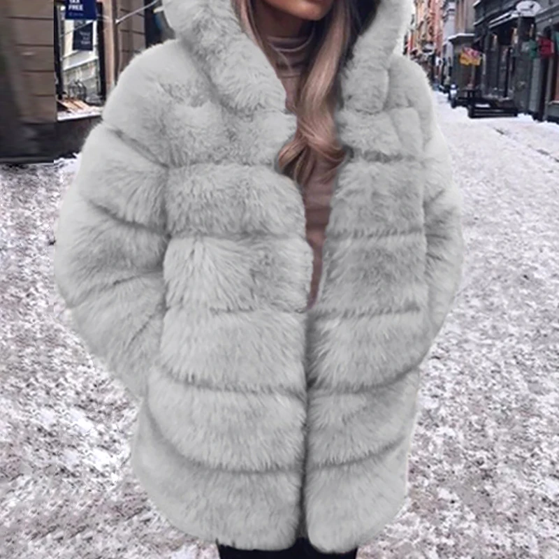 Winter Thick Warm Faux Fur Long Coat Women Plus Size Hooded Long Sleeve Faux  Fur Jacket Luxury Winter Solid Color Fur Coats - Fur & Faux Fur - AliExpress