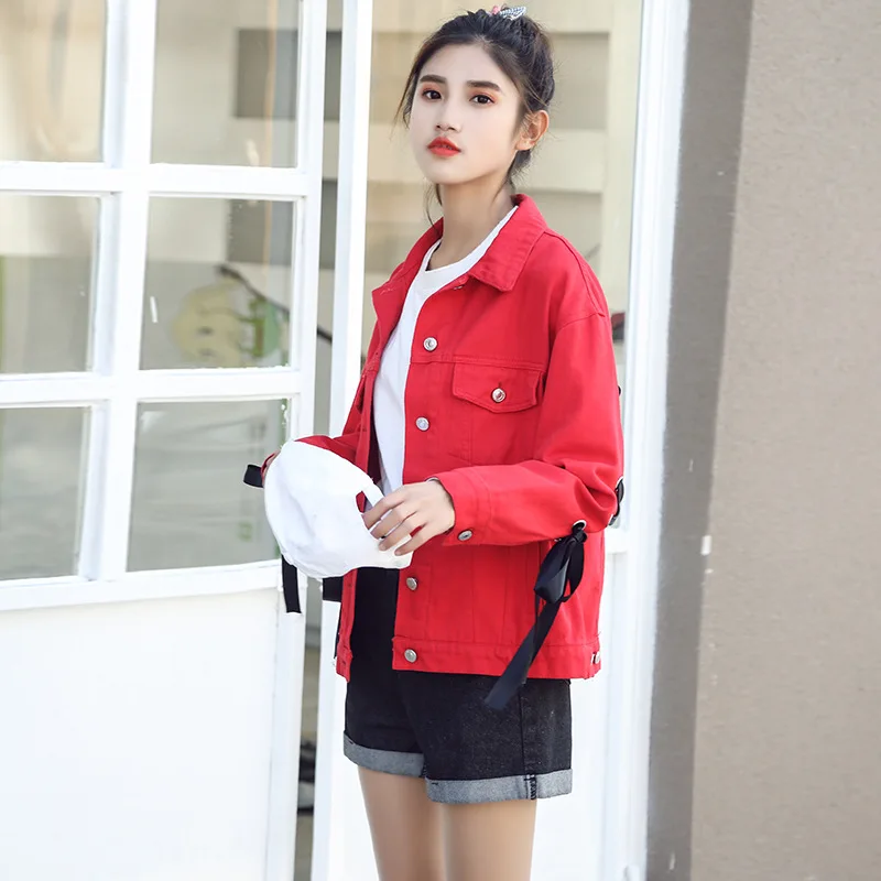 

Ozhouzhan Europe And America New Style 2019 Autumn And Winter College Style Cool Loose-Fit Webbing Lace-up Jeans Coat Women's