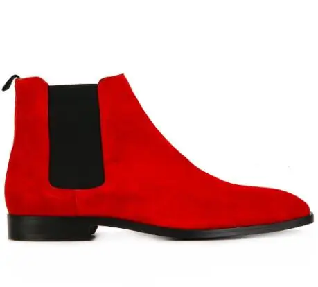 

Drop Shipping Red Matte Round Toe Flat Chelsea Short Boots Man Elastic Low Top Slip On Ankle Boots Outdoor Casual Shoes