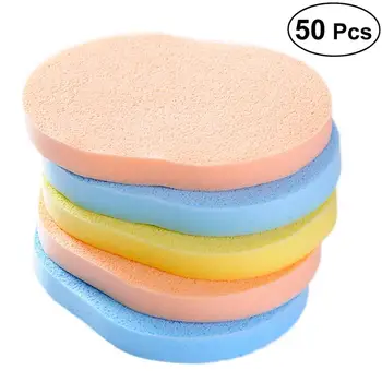 

50pcs Wash Face Sponge Facial Cleansing Sponge Fashion Makeup Tools Compressed Pad Powder Puff (Random Color)
