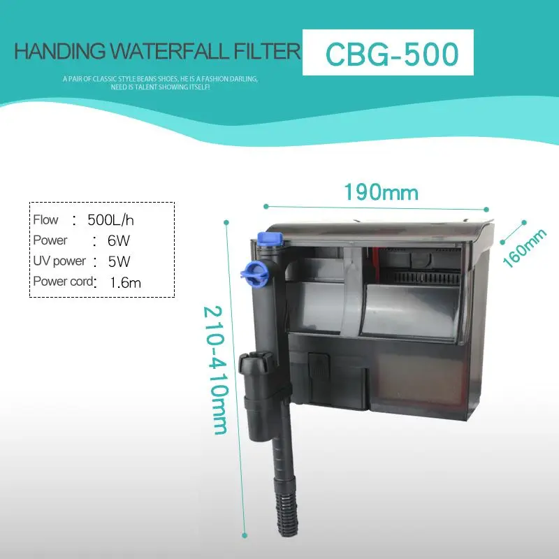 3 SunSun Hang On Filter Attachable 800 LH Suit 75-190L Aquarium with 5W UVC Lamp Oil Film Release Clean Water Fish Tank Filter