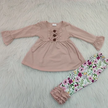 

Super cute hot sale pink ruffle tunic+floral pants for baby girl fall boutique outfits 3 orders