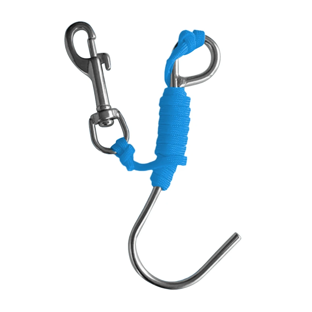 Scuba Diving Reef Drift Hooks With 120cm Line & Stainless Steel Clip Single Reef Hook