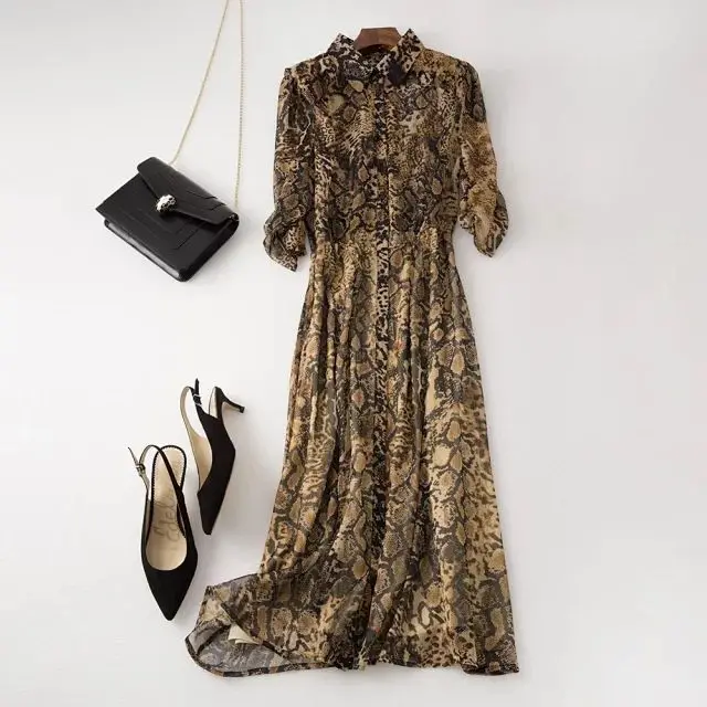 Women Dress New Snake Print Printed Slim Midi Dress