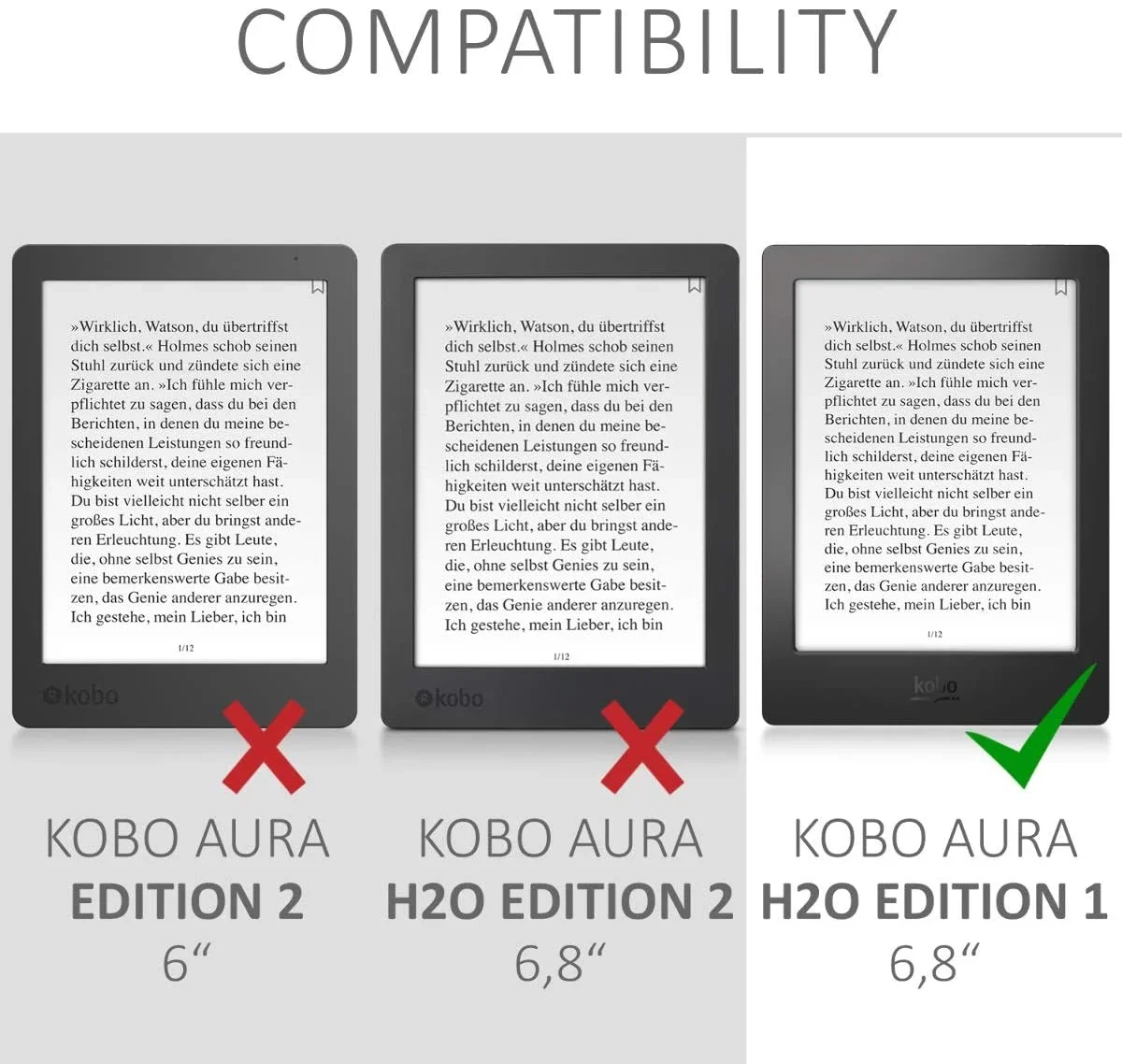 Case for Kobo Aura H2O Edition 1 2014 6.8 inch N250 Ereader Funda,Slim Magnetic Leather Sleep Cover