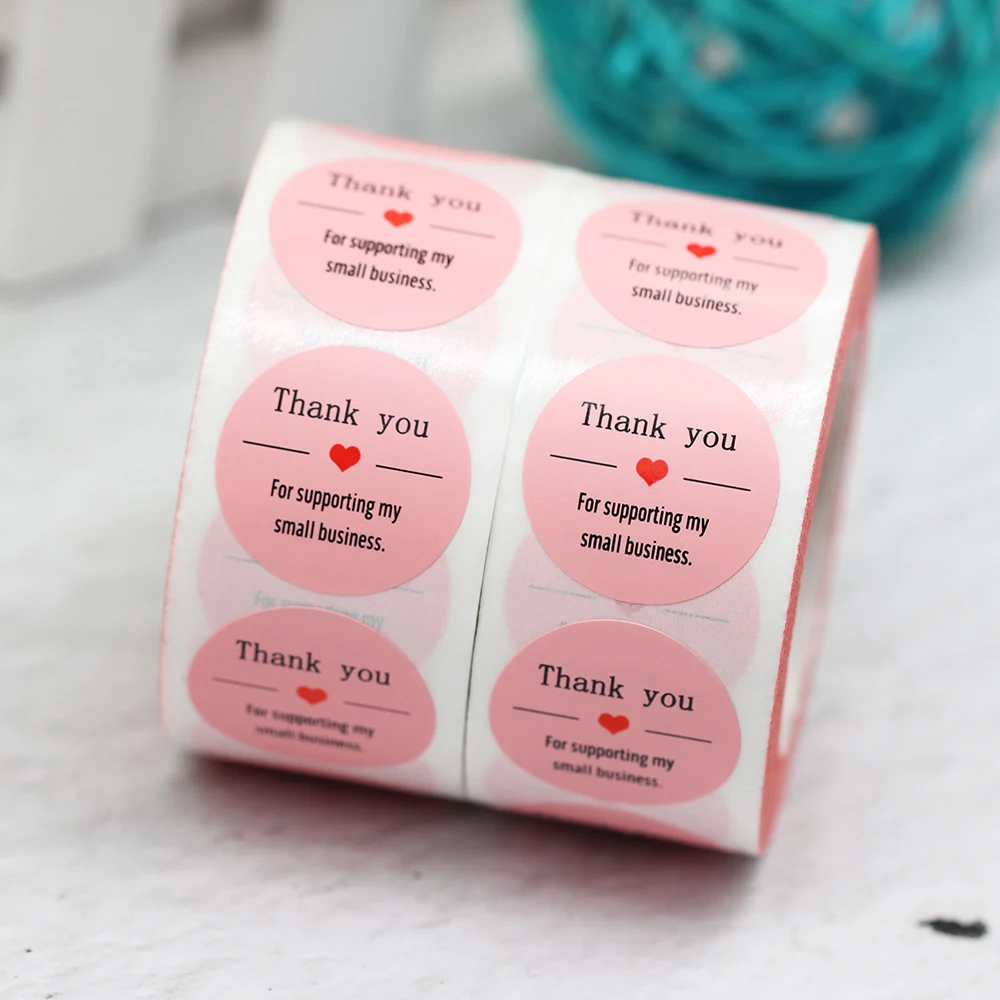 

500Label/roll 1Inch Pink Round Thank You For Supporting My Small Business Stickers For Envelope Package Seal Label Stickers