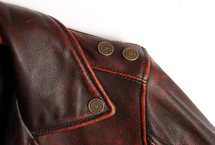 Low Price Punk Mens Real Leather Jackets Vintage Motorcycle Real Genuine Cowhide Biker Coat Retro Winter Brand Overcoat Red Big Size 4XL