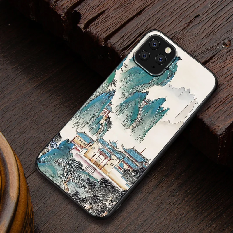 Embossed vintage East Asian Chinese Japanese style case For IPHONE 11 PRO MAX Snow Mountain Decree Crane cover - Цвет: 14