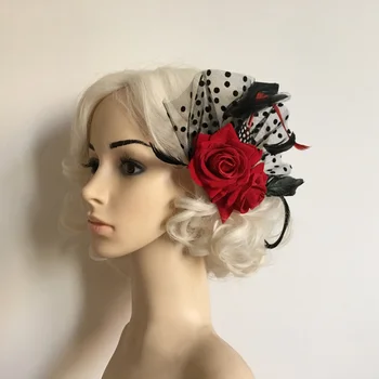 

Fashion Pink Red Flower Dots Hair Clips Hats Festive Party Costume