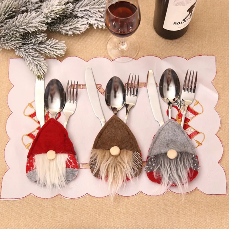 

1 PC Santa Claus Snowman Elk Style Utensil Knives Forks Holder Cutlery Bag Pouch Christmas New Year Decor Tableware Supplies