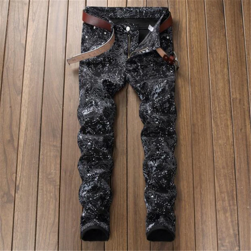 

Digital Printed High Street Jeans Men's dsq Slim Flower Pants Fashion Stretch Pants Casual Pants