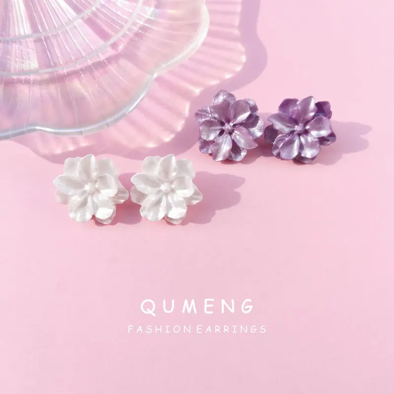Женские винтажные серьги гвоздики QUMENG акриловые с большим белым фиолетовым