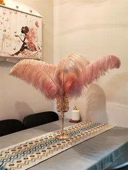 

European Feather Gold Candlestick Family Table Candlelight Dinner Nordic style gold light luxury crystal candlestick home living