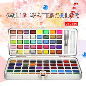 SeamiArt 72/90Color Solid Watercolor Set Basic Neone Glitter Watercolor Paint for Drawing Art Paint Supplies