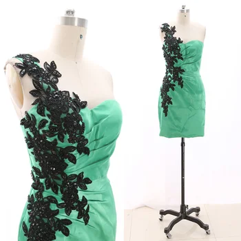

MACloth Green Pencil One Shoulder Knee-Length Short Crystal Satin Prom Dresses Dress M 266712 Clearance
