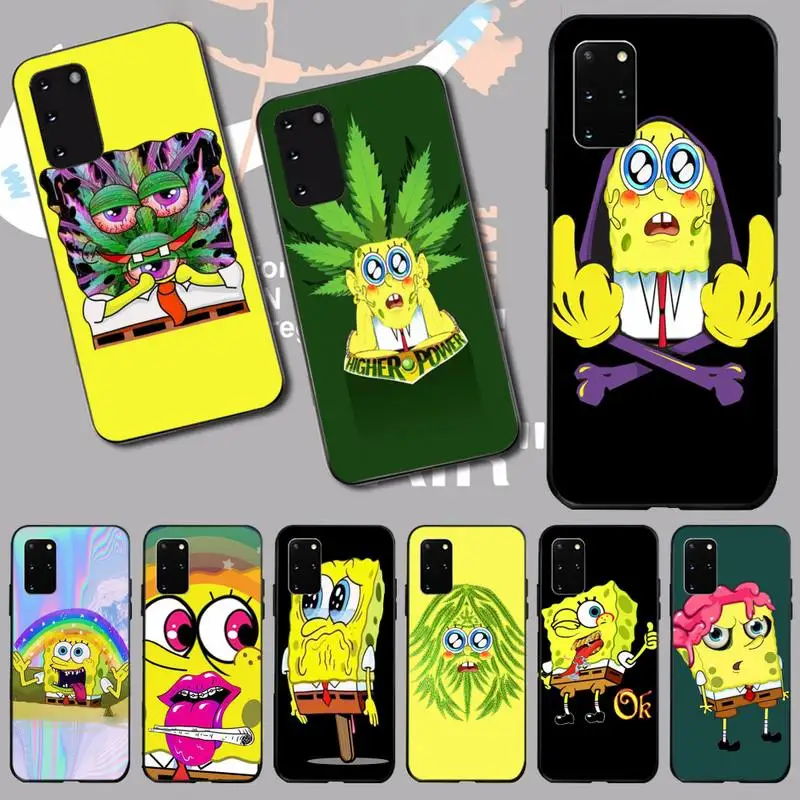 

NBDRUICAI Funny Weed spongebob DIY Painted Bling Phone Case for Samsung S20 plus Ultra S6 S7 edge S8 S9 plus S10 5G