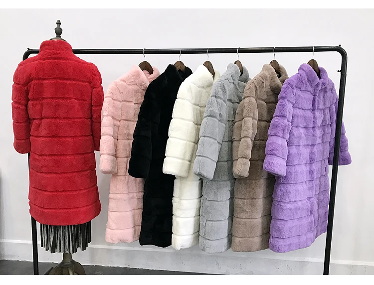 New Haining fur coat women's medium long Rex Rabbit Fur coat slim in winter real fur fur coat JN923
