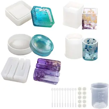 

Resin Molds for Daily Necessities,Silicone Molds Kit for Casting Epoxy Resin UV Resin,Include Ashtray, Brush Pot,Phone Holder M