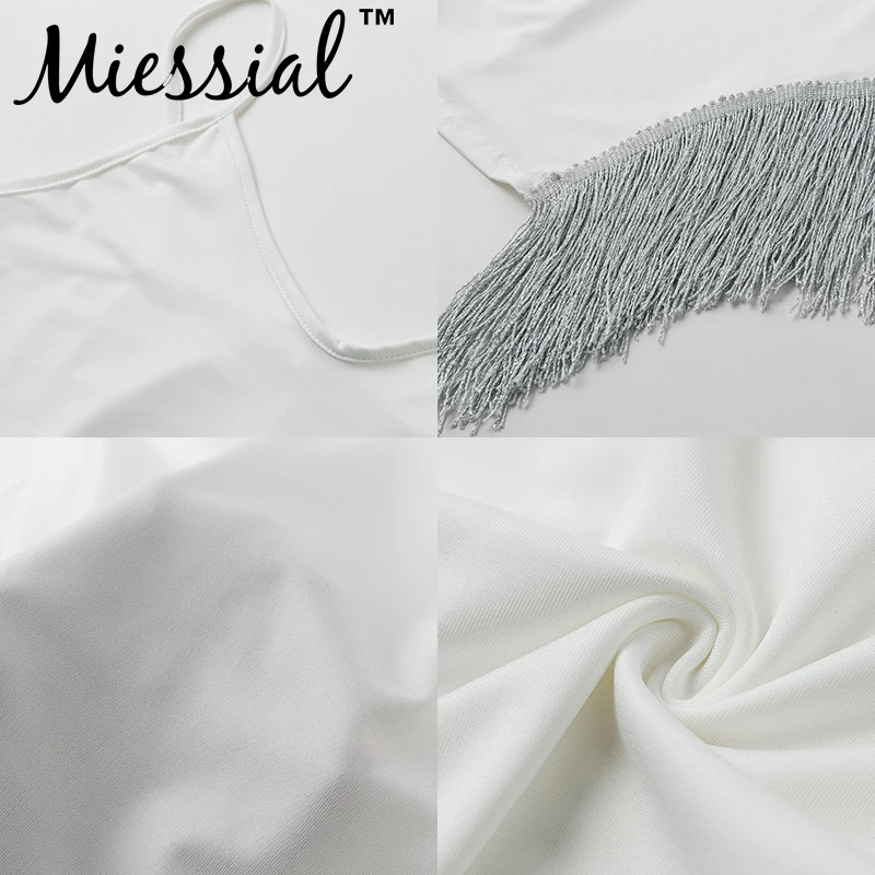 Miessial, сексуальное Белое платье с кисточками, для женщин, на тонких бретелях, мини, облегающее платье, Осень-зима, элегантные, вечерние, для клуба, платье, vestidos