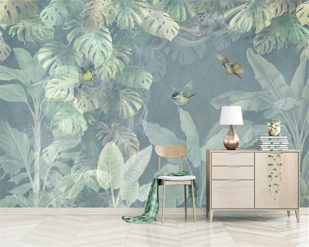 Nordic Retro Wallpaper para Decoração de Casa Mural Personalizado Plantas Tropicais tv Background Pintura 3d Adesivos