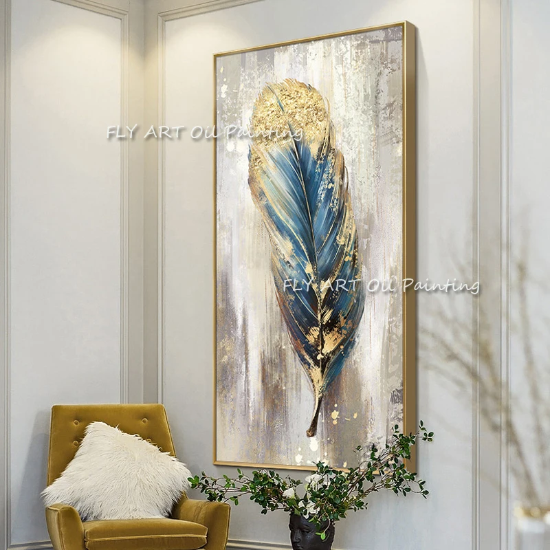 Hand-painted Modern Abstract Feather Oil Painting On Canvas Home Wall Art Picture For Living Room Home Decor Frameless